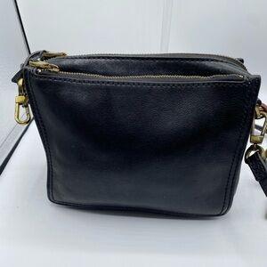 590Fossilcrossbody bag black 3 compartments 7X6” ##sm ink dot on inside pkg ##